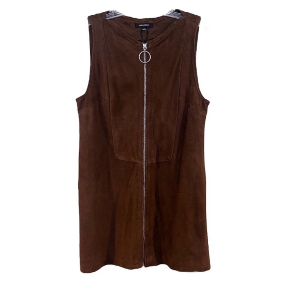 Lamarque Dresses & Skirts - Lamarque 100% Leather Brown Suede Zip Front Structured Bohemian Mini Dress M